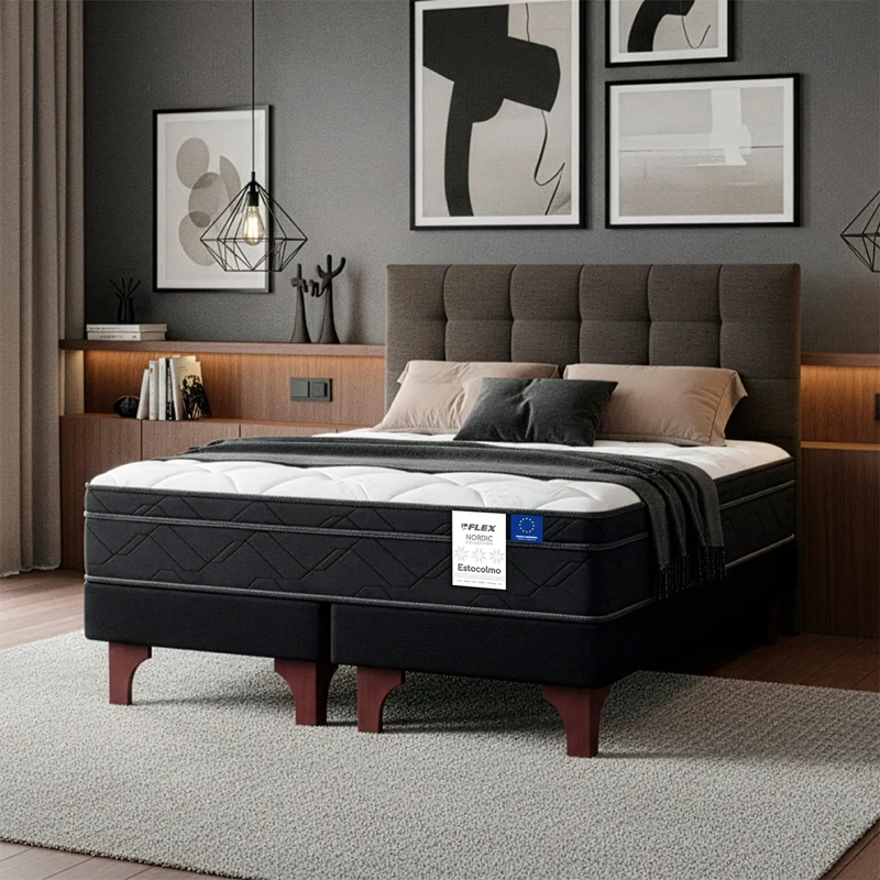 JUEGO DE DORMITORIO FLEX CAMA EUROPEA ESTOCOLMO BD 2 PLAZAS + RESPALDO DESIGN GRAFITO - 5