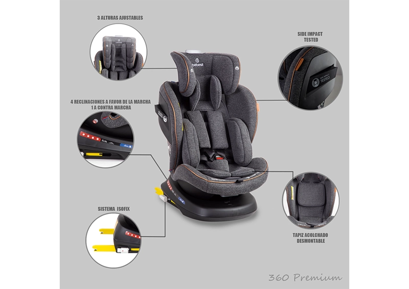 SILLA DE AUTO BEBE CONVERTIBLE SUPRA PREMIUM 360 ISOFIX GRIS - 9
