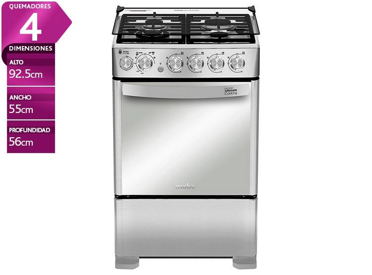 COCINA A GAS MABE CMC5560FX0 4 PLATOS ACERO - 1