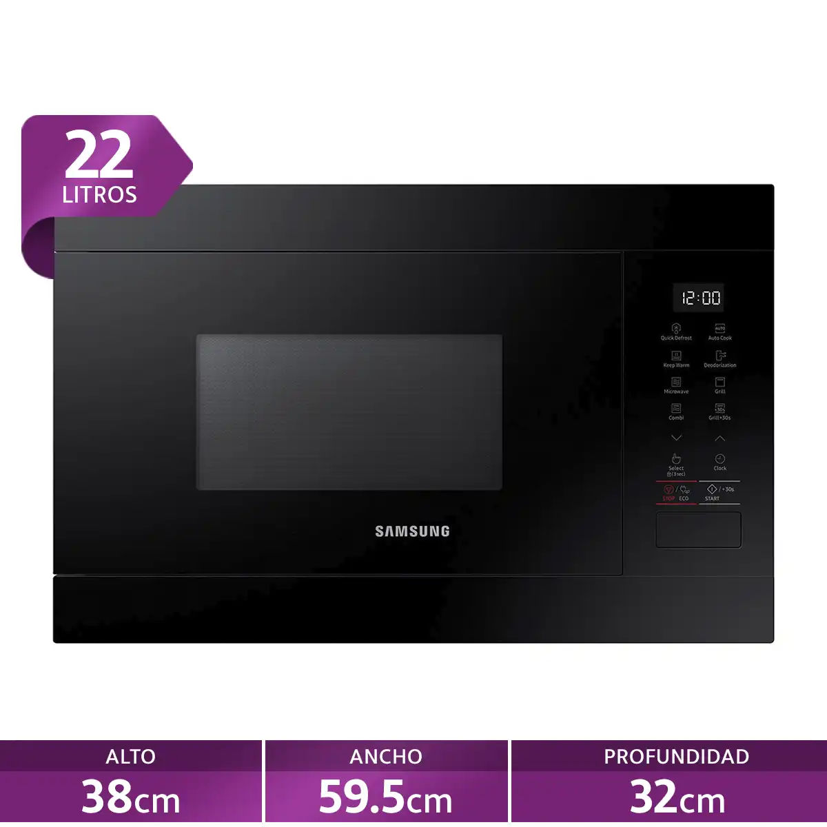 MICROONDAS SAMSUNG DE ESMALTE CERÁMICO CON GRILL +30 SEG, MG22M8054AK/ZS