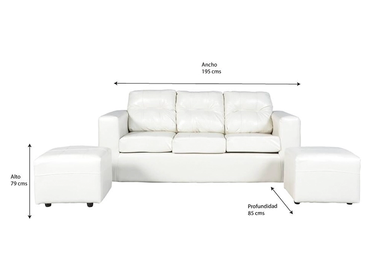 SET DE MUEBLES KEA SOFÁ NIZE PU 3 CUERPOS + POUFS - 2