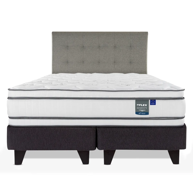 JUEGO DE DORMITORIO FLEX CAMA EUROPEA MAJESTY BD 2 PLAZAS + RESPALDO DESIGN GRIS - 1