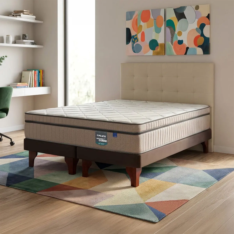 JUEGO DE DORMITORIO FLEX CAMA EUROPEA MAX COBRE BOX BD 2 PLAZAS + DESIGN CRUDO - 1