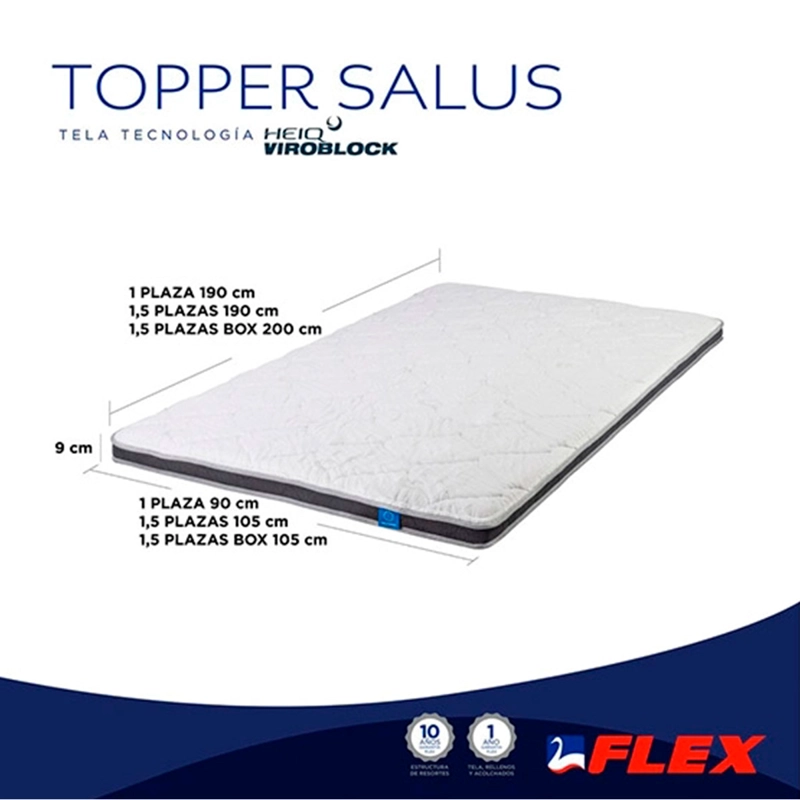 CUBRECOLCHON TOPPER FLEX 1 PLAZA BLANCO LISO SALUS - 7