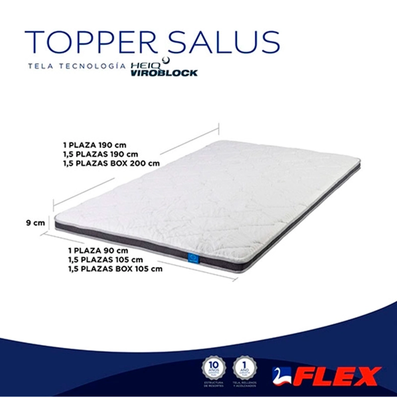 CUBRECOLCHON TOPPER FLEX 1.5 PLAZAS BLANCO LISO SALUS BOX - 7
