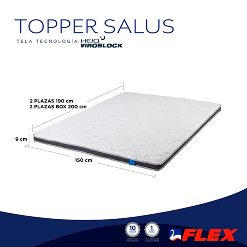 CUBRECOLCHON TOPPER FLEX 2 PLAZAS BLANCO LISO SALUS BOX - 7