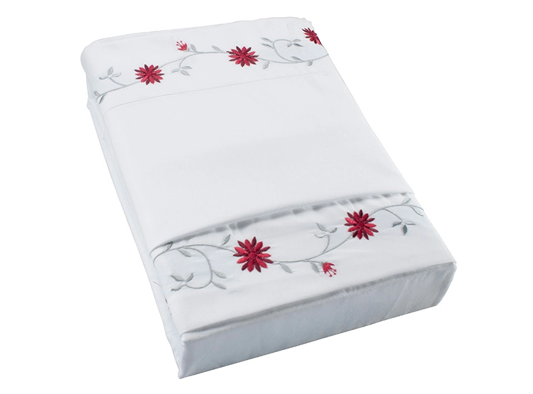 JUEGO DE SÁBANAS ANDES FRAMBUESA 1.5 PLAZAS BLANCO BORDADO - 2