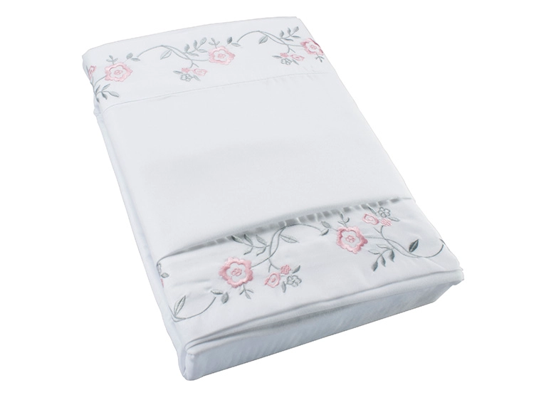 JUEGO DE SÁBANAS ANDES 1.5 PLAZAS BLANCO ROSA BORDADO - 2