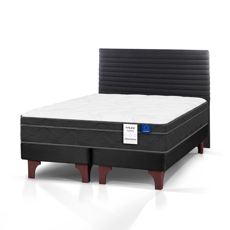 JUEGO DE DORMITORIO FLEX CAMA EUROPEA ESTOCOLMO BX BD 2 PLAZAS + RESPALDO MOD GRAFITO - 1