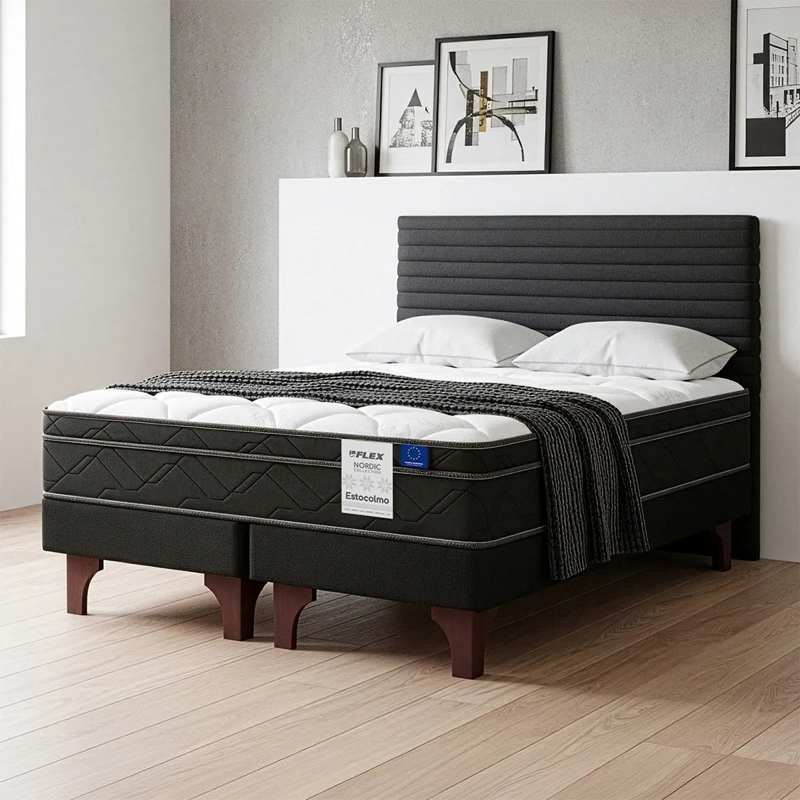 JUEGO DE DORMITORIO FLEX CAMA EUROPEA ESTOCOLMO BX BD 2 PLAZAS + RESPALDO MOD GRAFITO - 5
