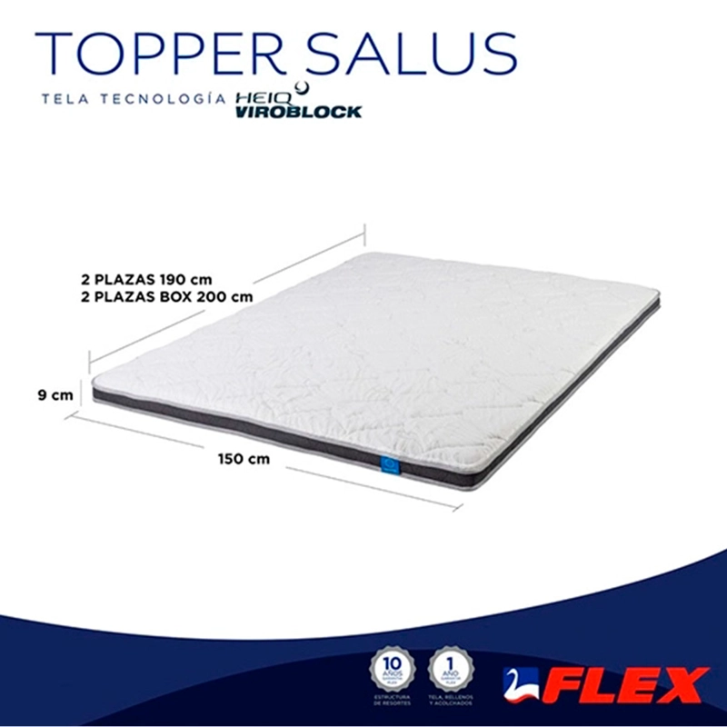 CUBRECOLCHON TOPPER FLEX 2 PLAZAS GRIS LISO SALUS - 7
