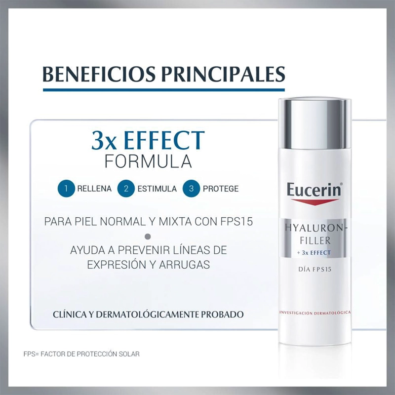 CREMA FACIAL EUCERIN HIDRATANTE DÍA PIEL NORMAL A MIXTA HYALURON FILLER SPF 15 50 ML - 2