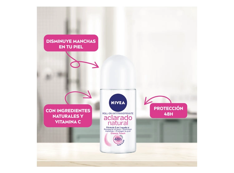 DESODORANTE NIVEA ACLARADO NATURAL CLASSIC TOUCH ROLL ON 50 ML - 2