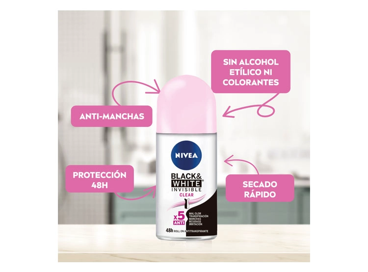 DESODORANTE NIVEA INVISIBLE BLACK & WHITE CLEAR ROLL ON 50 ML - 2