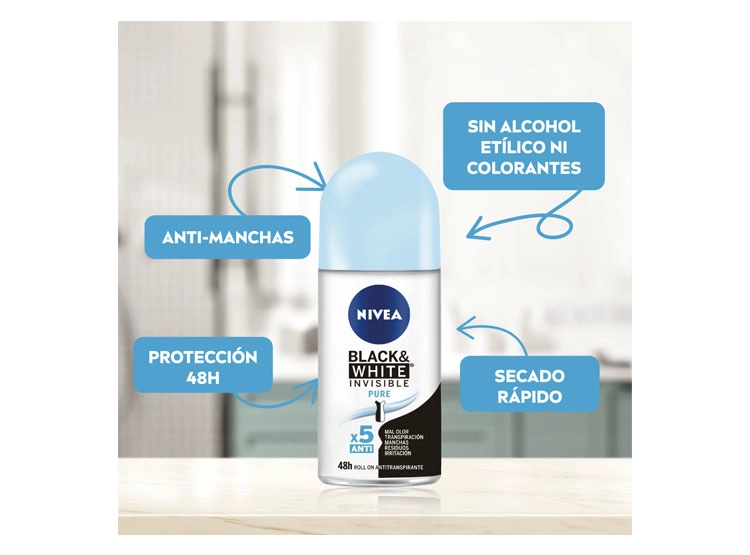 DESODORANTE NIVEA INVISIBLE BLACK & WHITE PURE ROLL ON 50 ML - 2