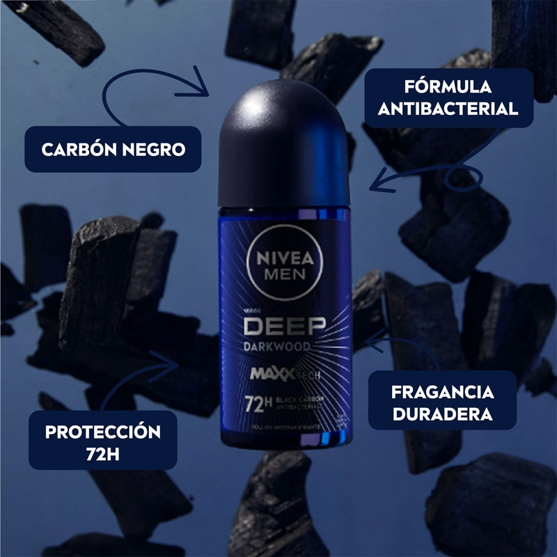 DESODORANTE NIVEA MEN DEEP BLACK WOOD ROLL ON 50 ML - 3