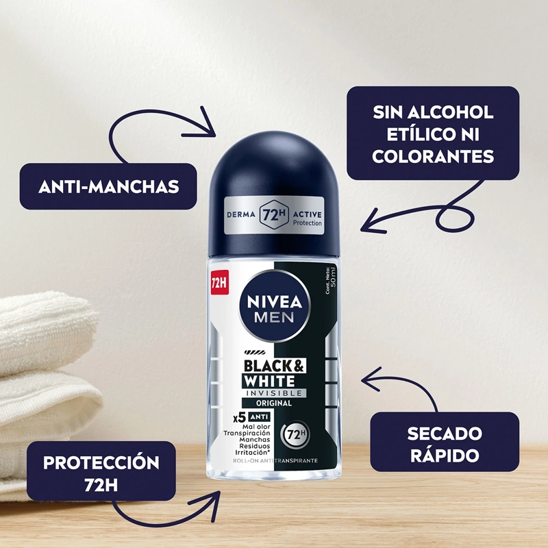 DESODORANTE NIVEA MEN INVISIBLE BLACK & WHITE ROLL ON 50 ML - 3