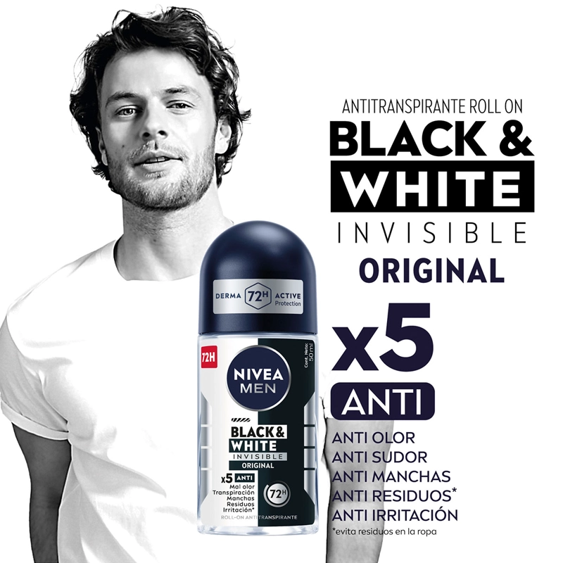 DESODORANTE NIVEA MEN INVISIBLE BLACK & WHITE ROLL ON 50 ML - 4
