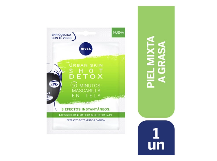 MASCARILLA EN TELA NIVEA URBAN SKIN SHOT DETOX 10 MINUTOS 1 UNIDAD - 1