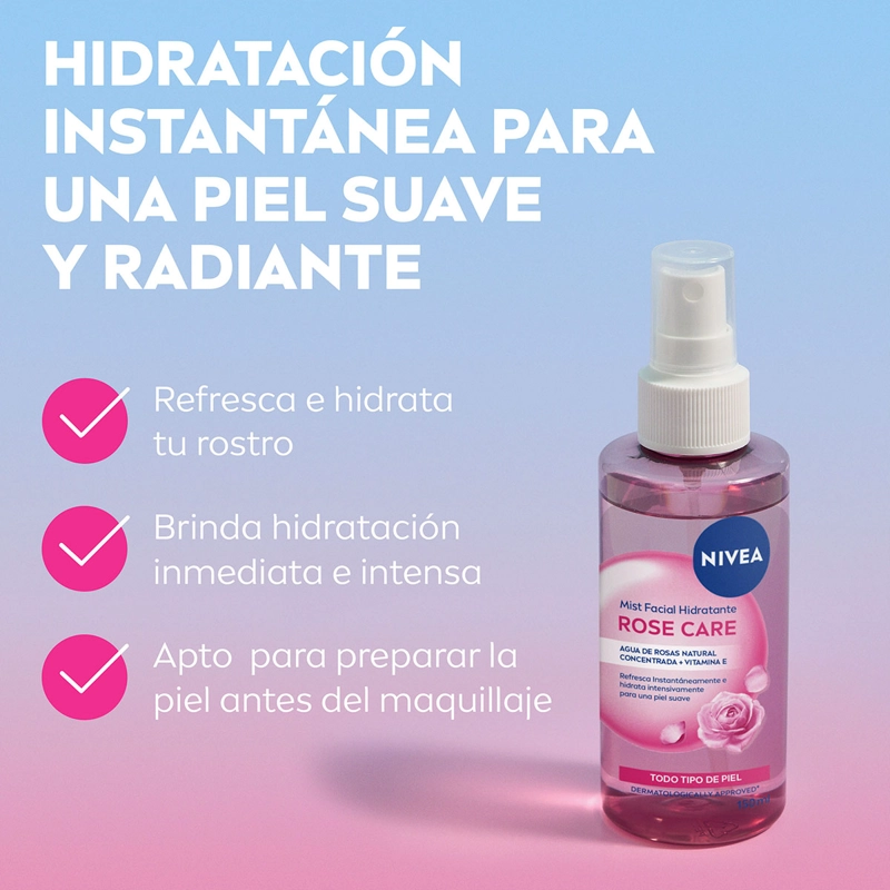 TRATAMIENTO FACIAL NIVEA HIDRATANTE MIST ROSE CARE 150 ML - 3