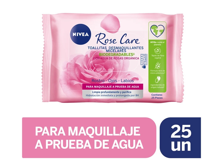 TOALLITAS DESMAQUILLANTES MICERALES NIVEA ROSE CARE 25 UNIDADES - 1