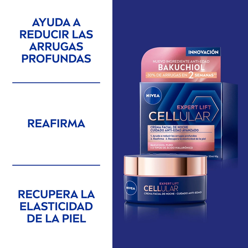 CREMA NIVEA GEL ANTIEDAD NOCHE HYALURON CELLULAR FILLER ELASTICIDAD & ANTIGRAVEDAD 50 ML - 4