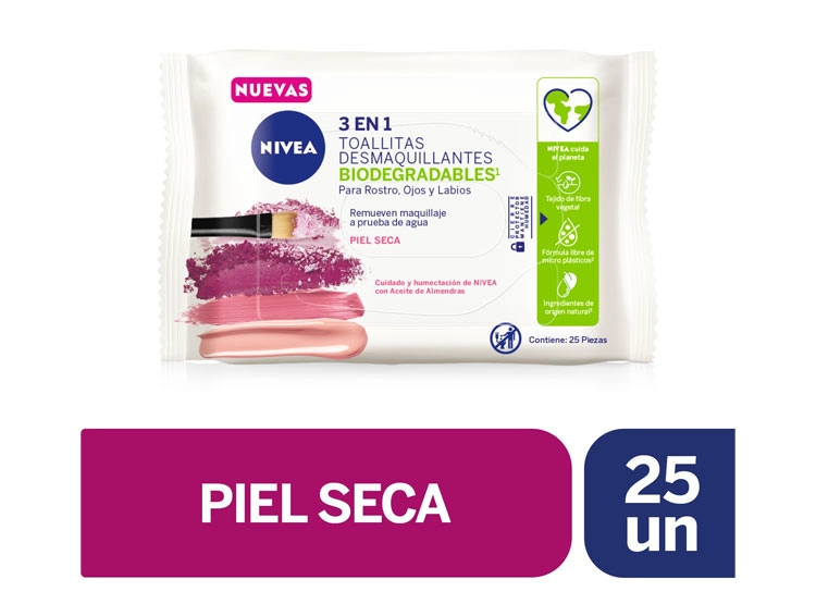 TOALLITAS DESMAQUILLANTES SUAVES NIVEA PIEL SECA 25 UNIDADES - 1