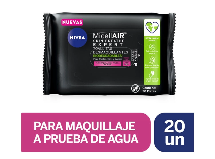 TOALLITAS DESMAQUILLANTES MICELARES EXPERT NIVEA WATERPROOF MAKE UP REMOVER 20 UNIDADES - 1