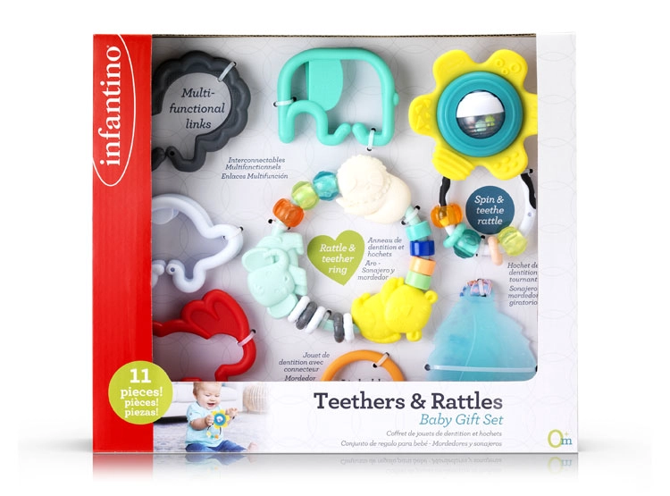 SET DE ACCESORIOS ESTIMULACION BEBE INFANTINO MORDEDORES Y SONAJEROS - 3