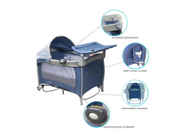 CUNA CORRAL PACK & PLAY TRAVELER BALANCIN MUDADOR MUSICAL - 7