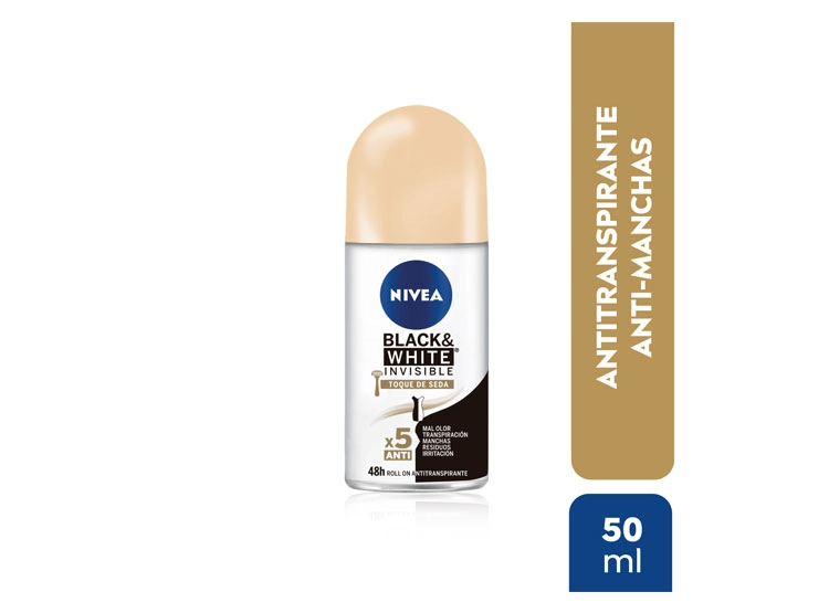 DESODORANTE NIVEA BLACK & WHITE TOQUE DE SEDA ROLL ON 50 ML - 1
