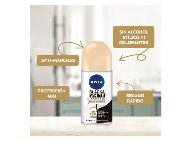 DESODORANTE NIVEA BLACK & WHITE TOQUE DE SEDA ROLL ON 50 ML - 2