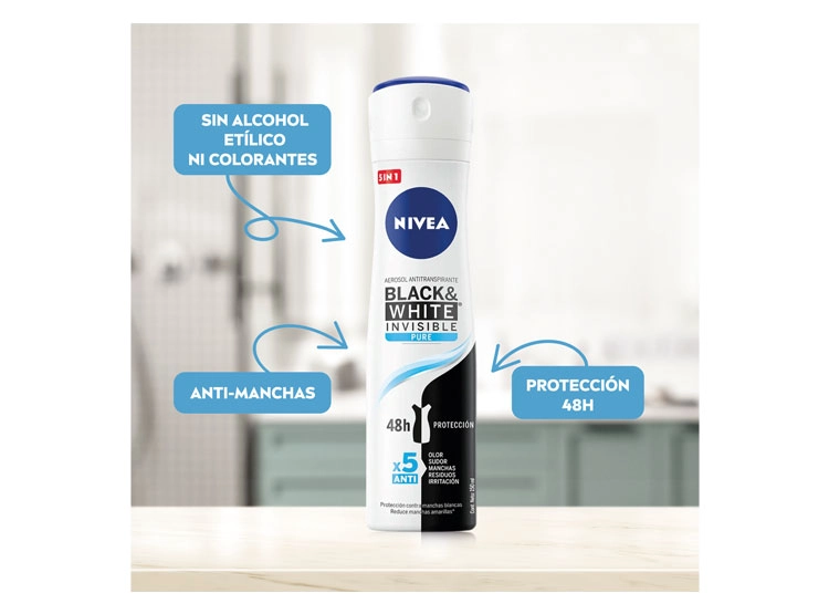 DESODORANTE NIVEA INVISIBLE BLACK & WHITE PURE SRAY 150 ML - 2