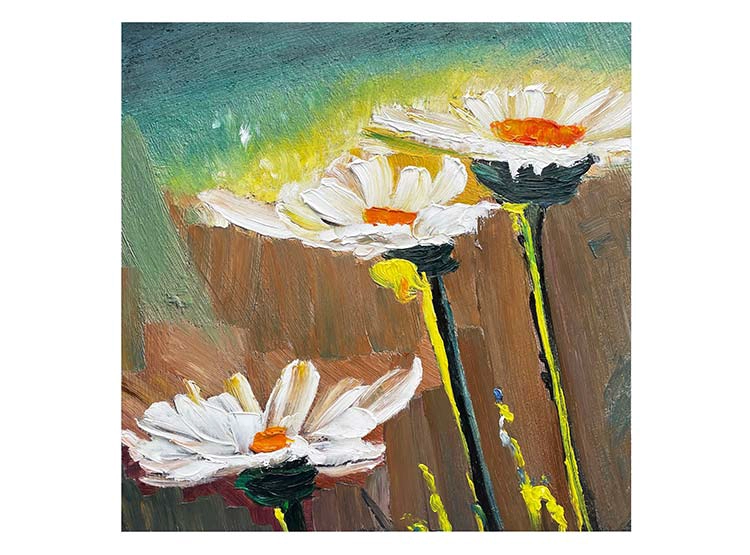 CUADRO RONDA FLORES OLEO BLANCAS 70X70 CM MULTICOLOR