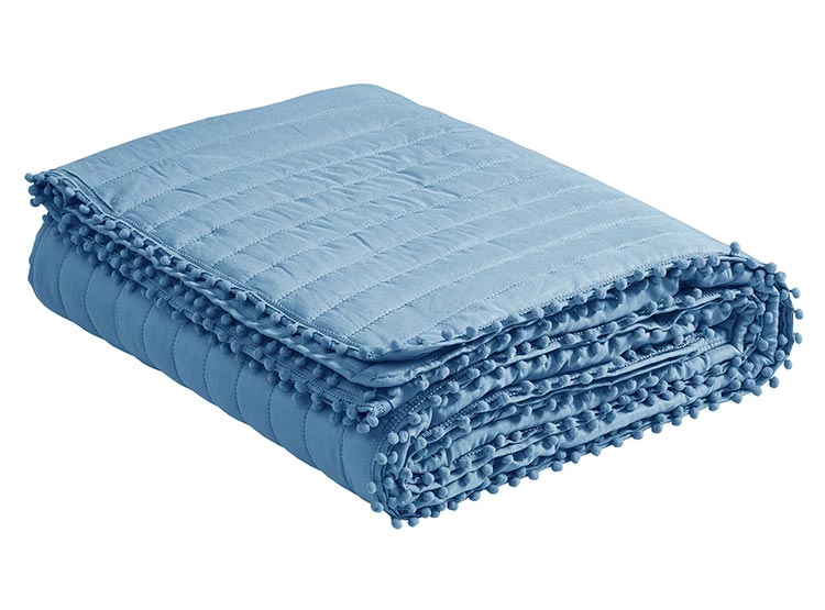 CUBRECAMA QUILT ANDES 2 PLAZAS AZUL LISO POM POM - 2