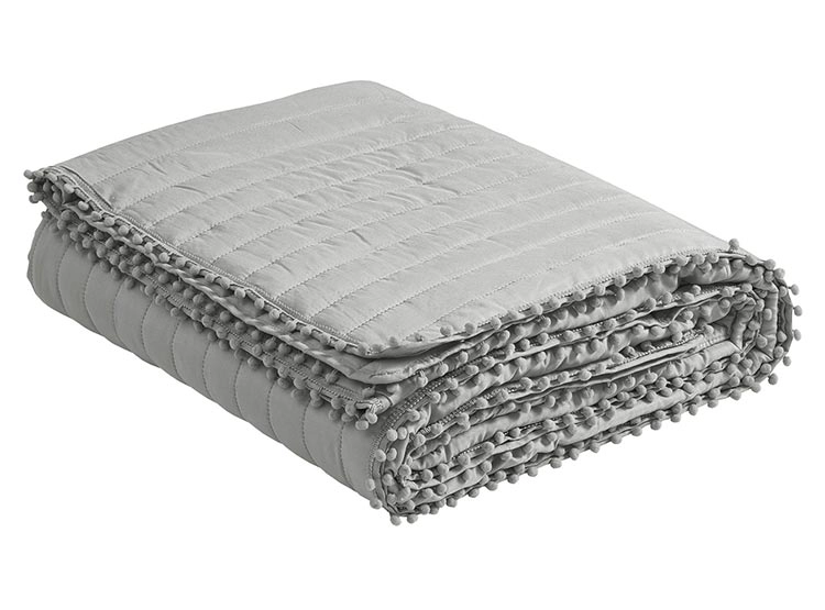 CUBRECAMA QUILT ANDES 2 PLAZAS GRIS LISO POM POM - 2