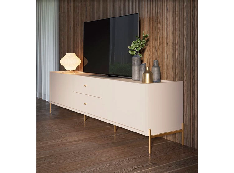 RACK PARA TV 80 PULGADAS JASPER DECOCASA OFF WHITE BRILLO GOLD 2.2 BLANCO - 7