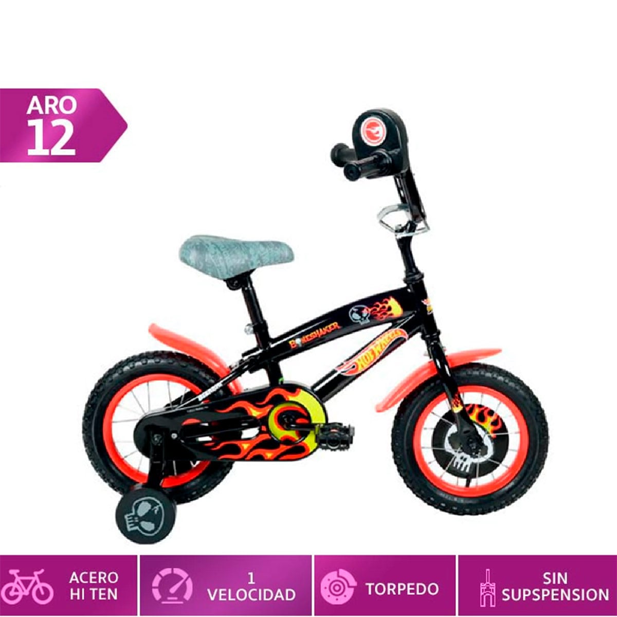 BICICLETA INFANTIL BIANCHI HOTWHEELS 12 ARO 12 NEGRO - 1