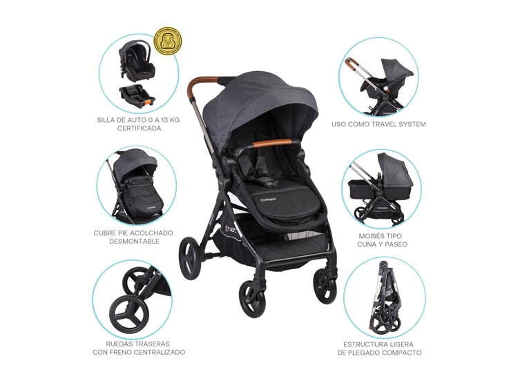 COCHE TRAVEL SYSTEM BEBESIT MARS LX METAL CHAMPANA - 7