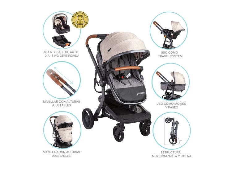 COCHE CUNA TRAVEL SYSTEM BEBE TAURUS CON BASE BEIGE BEBESIT - 7