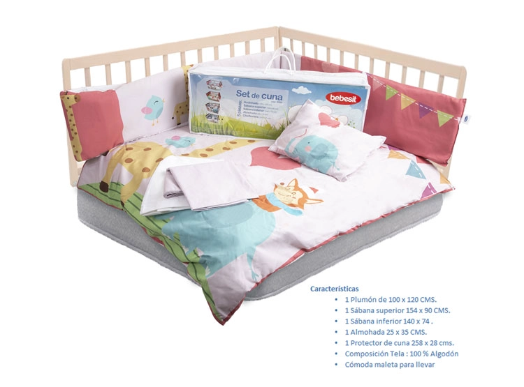 SET CUNA BEBESIT 5 PIEZAS JIRAFA ALGODÓN CORAL ESTAMPADO - 4