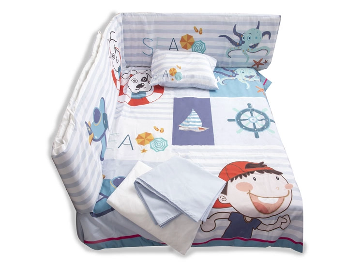 SET CUNA BEBESIT 5 PIEZAS PERRITO MARINO ALGODÓN AZUL ESTAMPADO - 5