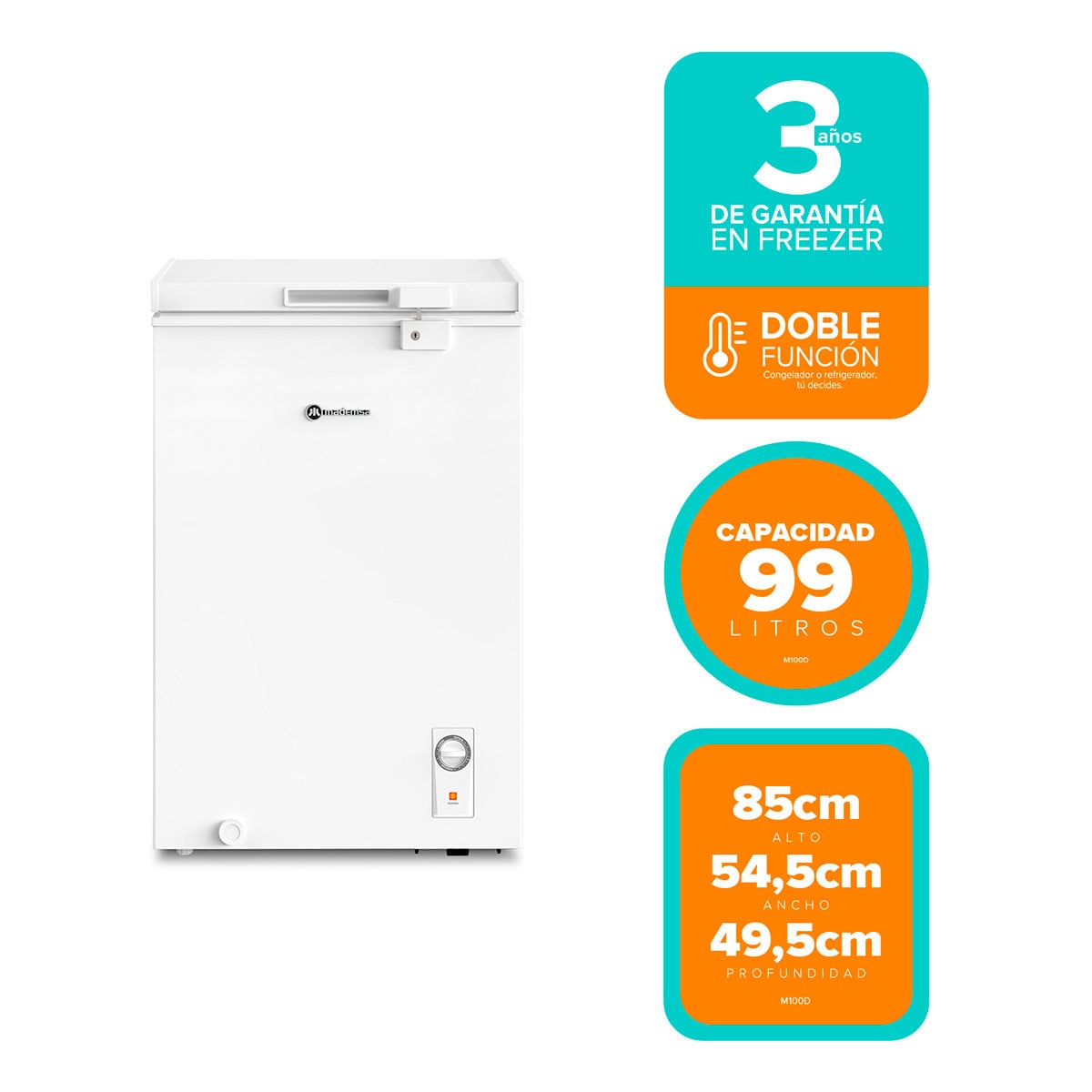 CONGELADOR HORIZONTAL MADEMSA M100D 99L DUAL BLANCO - 3