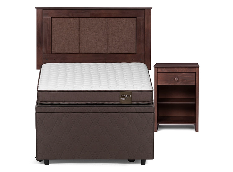 JUEGO DE DORMITORIO ROSEN CAMA BOXET ERGO T BED 1.5 PLAZAS CAFÉ + SET RACHEL - 1