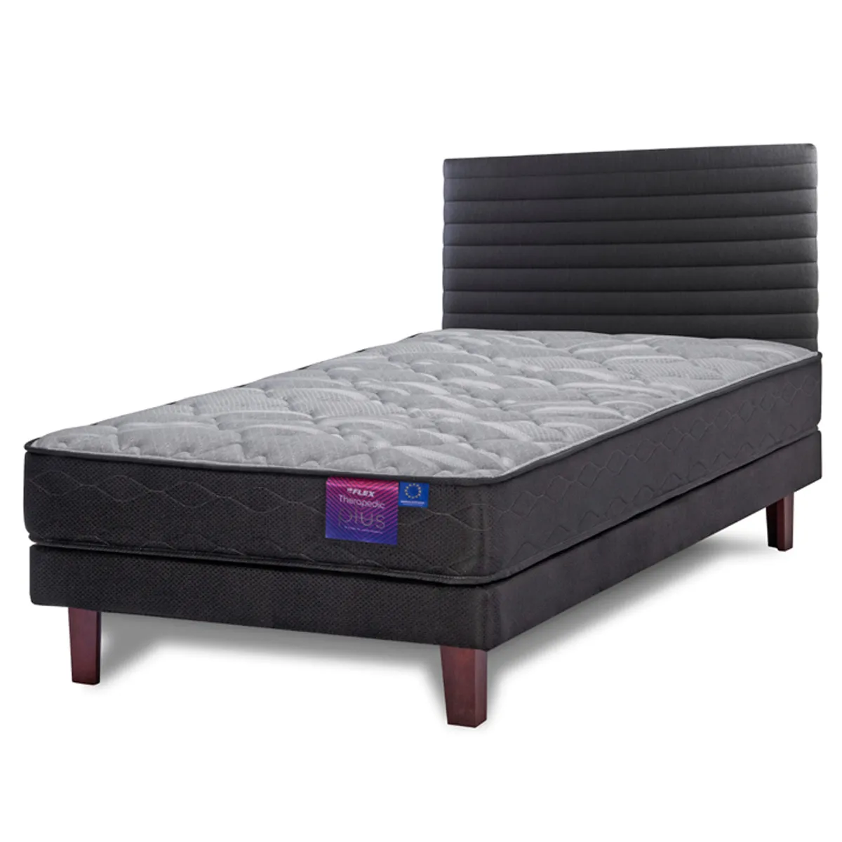 JUEGO DE DORMITORIO FLEX CAMA EUROPEA THERAPEDIC PLUS BOX 1.5 PLAZAS + RESPALDO MODERN GRAFITO - 1
