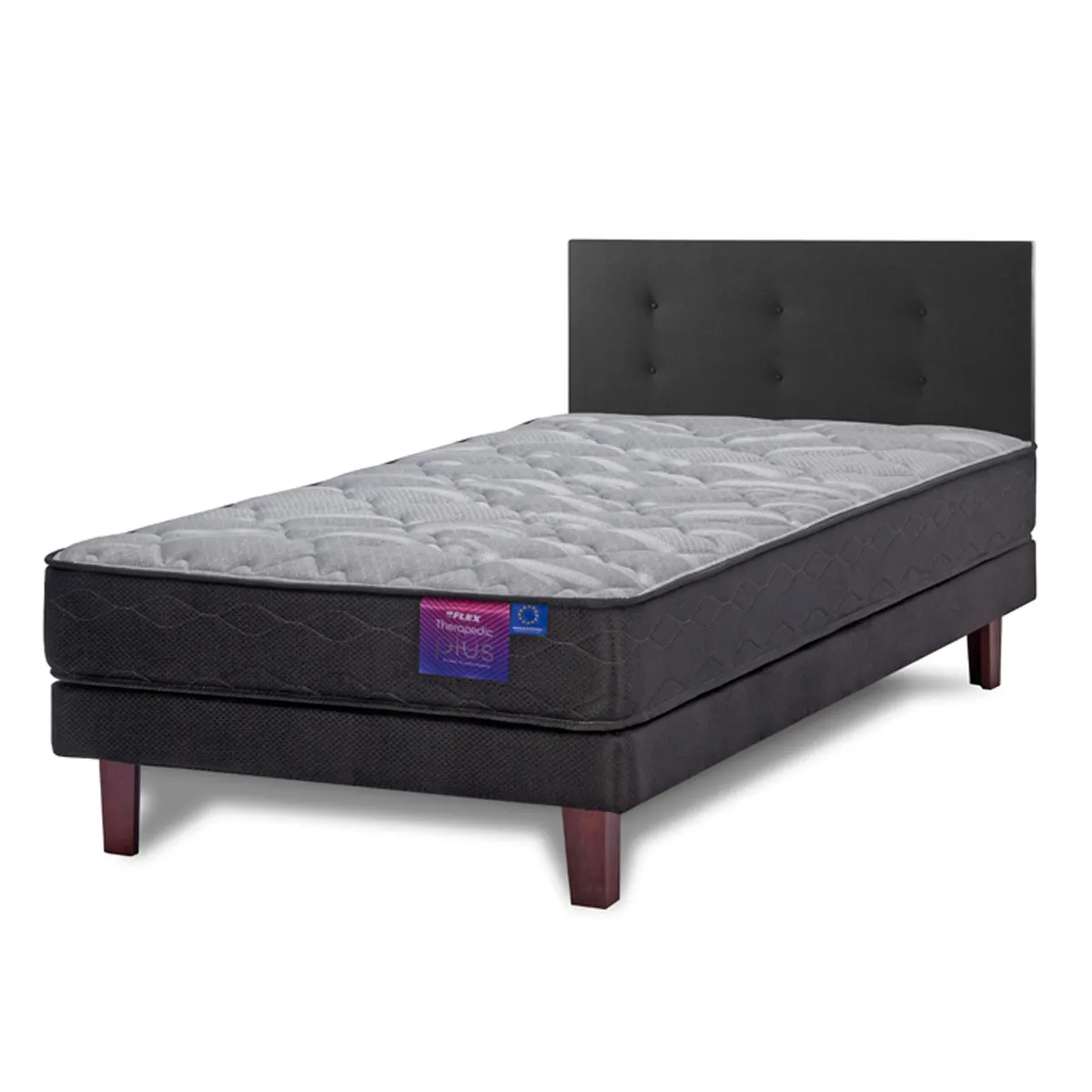 JUEGO DE DORMITORIO FLEX CAMA EUROPEA THERAPEDIC PLUS BOX 1.5 PLAZAS + RESPALDO ROYAL NEGRO - 1