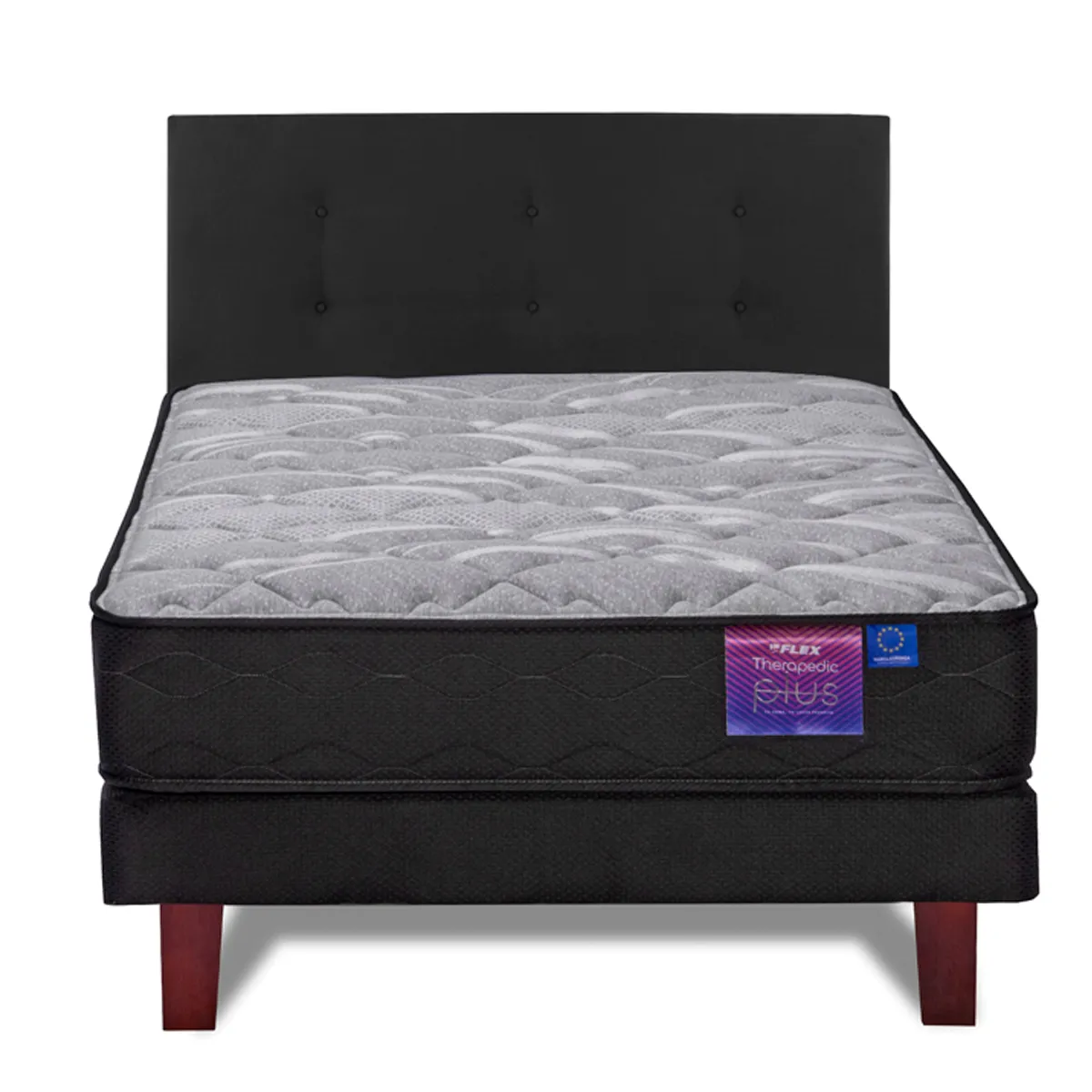JUEGO DE DORMITORIO FLEX CAMA EUROPEA THERAPEDIC PLUS BOX 1.5 PLAZAS + RESPALDO ROYAL NEGRO - 2