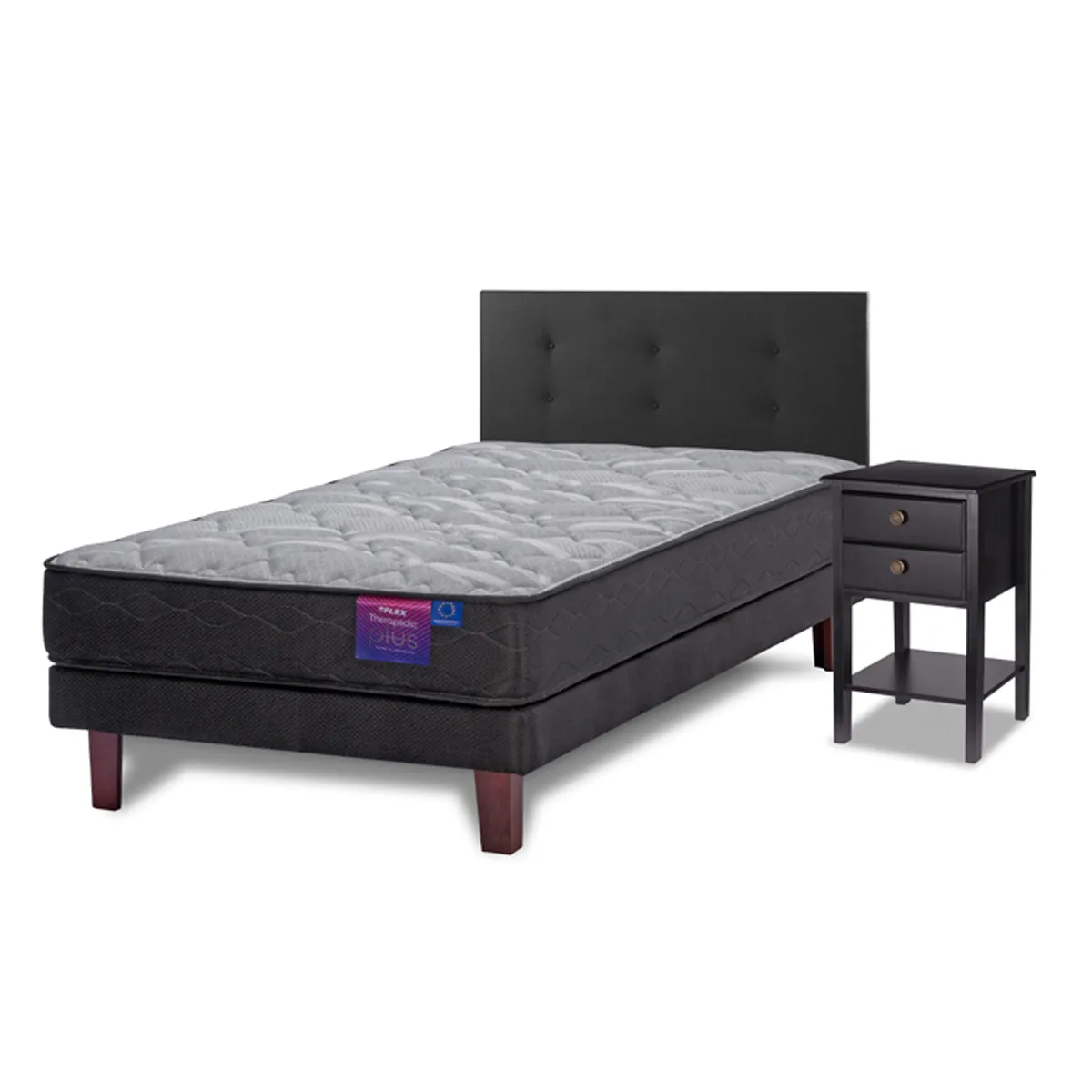 JUEGO DE DORMITORIO FLEX CAMA EUROPEA THERAPEDIC PLUS BOX 1.5 PLAZAS + RESPALDO ROYAL NEGRO + VELADOR ROVER - 1