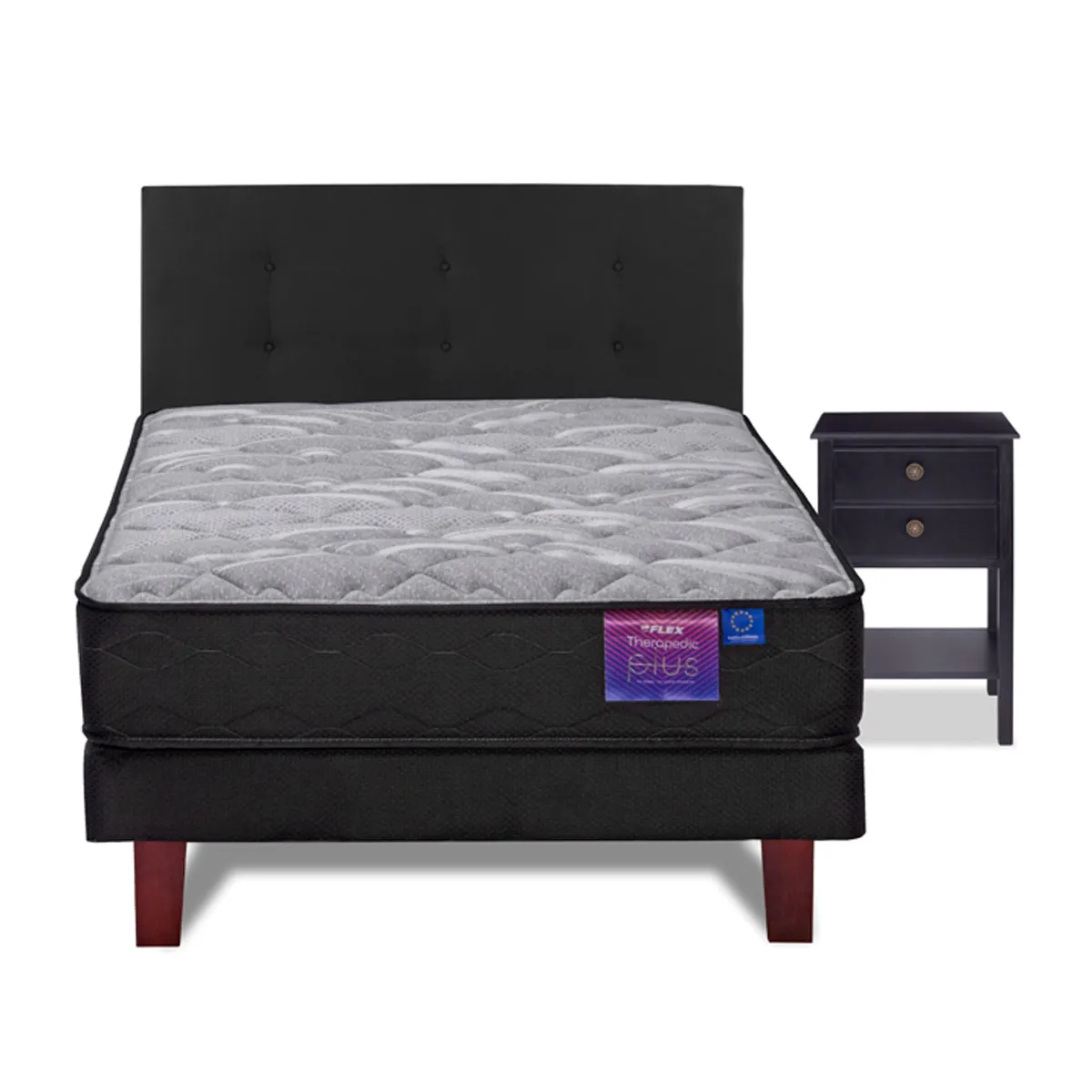 JUEGO DE DORMITORIO FLEX CAMA EUROPEA THERAPEDIC PLUS BOX 1.5 PLAZAS + RESPALDO ROYAL NEGRO + VELADOR ROVER - 2