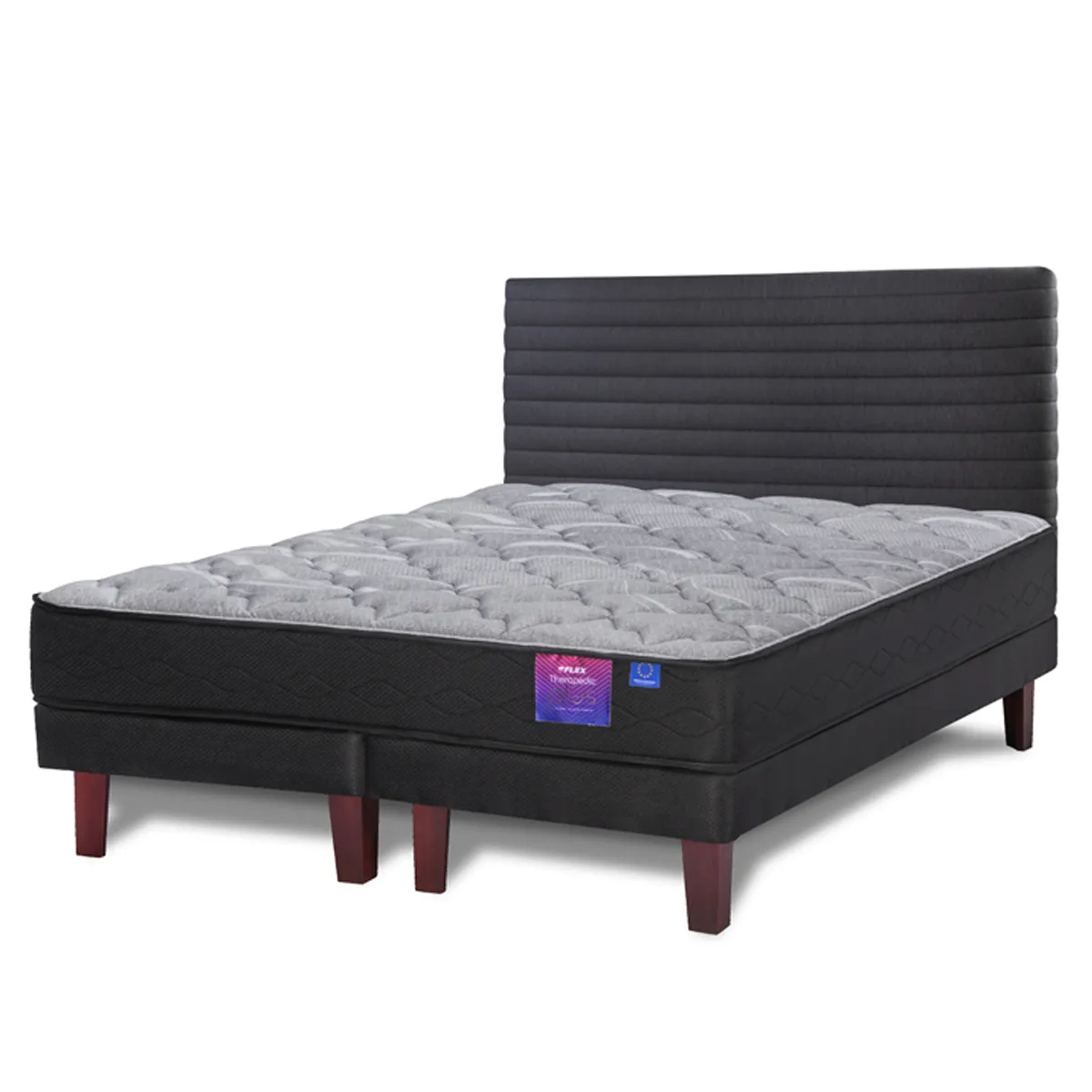 JUEGO DE DORMITORIO FLEX CAMA EUROPEA THERAPEDIC PLUS BOX 2 PLAZAS + SET RESPALDO MODERN GRAFITO - 1